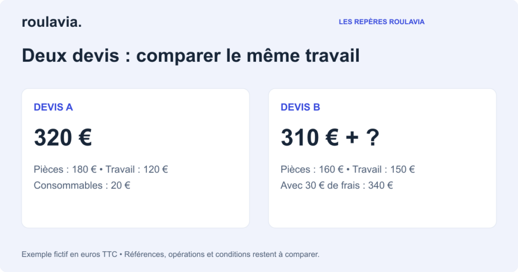 Deux devis fictifs : le total change quand un poste manque