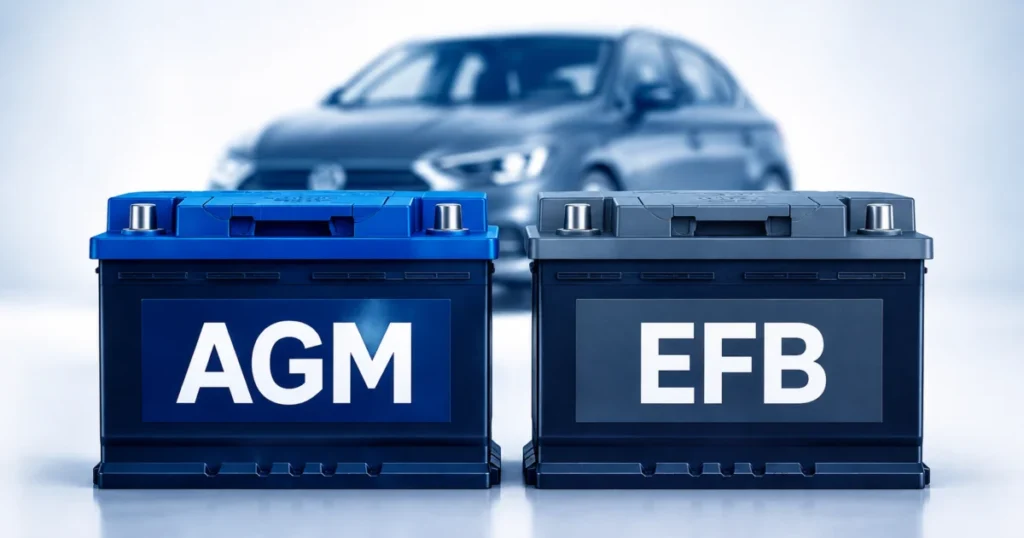 Deux batteries illustratives identifiées AGM et EFB
