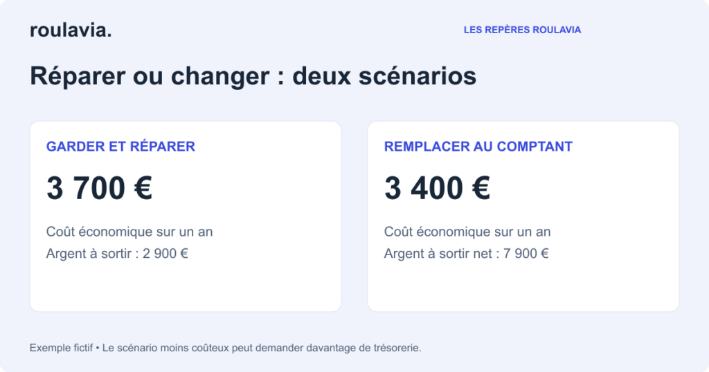 Exemple fictif : comparer coût économique et trésorerie